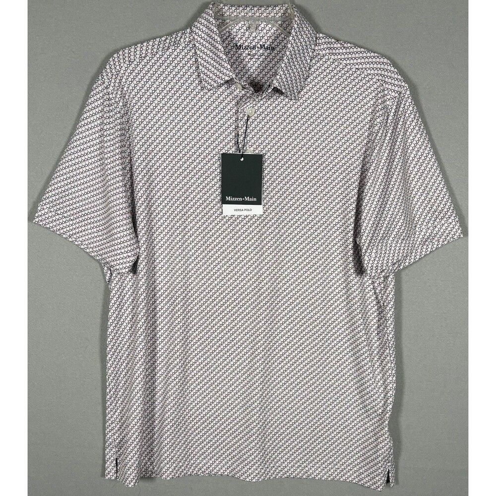NWT Mizzen Main Versa Polo Mens S White Geometric Trim Fit Performance Golf